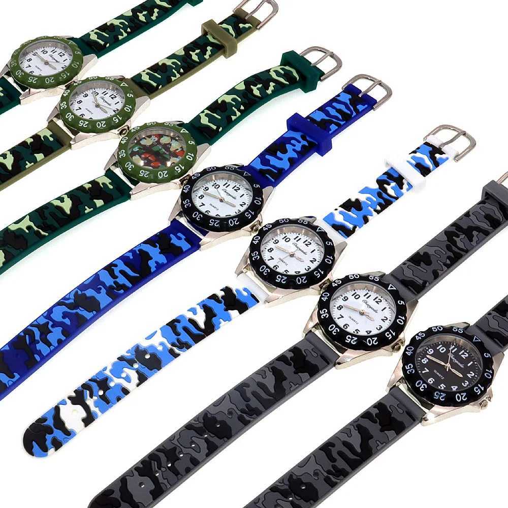 chaoyada Children Boys Girls Watch Silicone Military Camouflage Strap Quartz Wristwatch Kids Birthday Gifts Students Watches Y240809