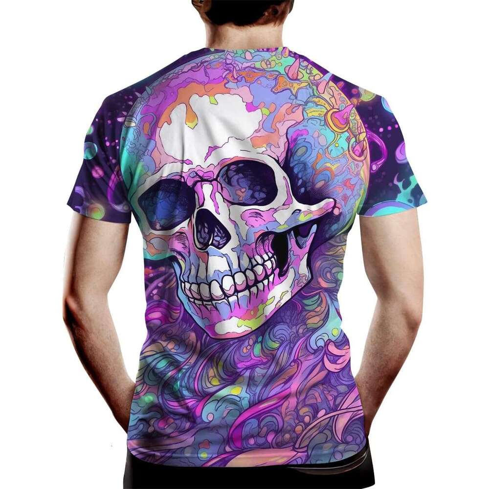 Halloween Mens T shirt Trippy Colorful 3D Printed Shirt Funny Floral Skull Short Sleeve T-Shirt shirts tshirt graphic tee Casual tops summer clothes S