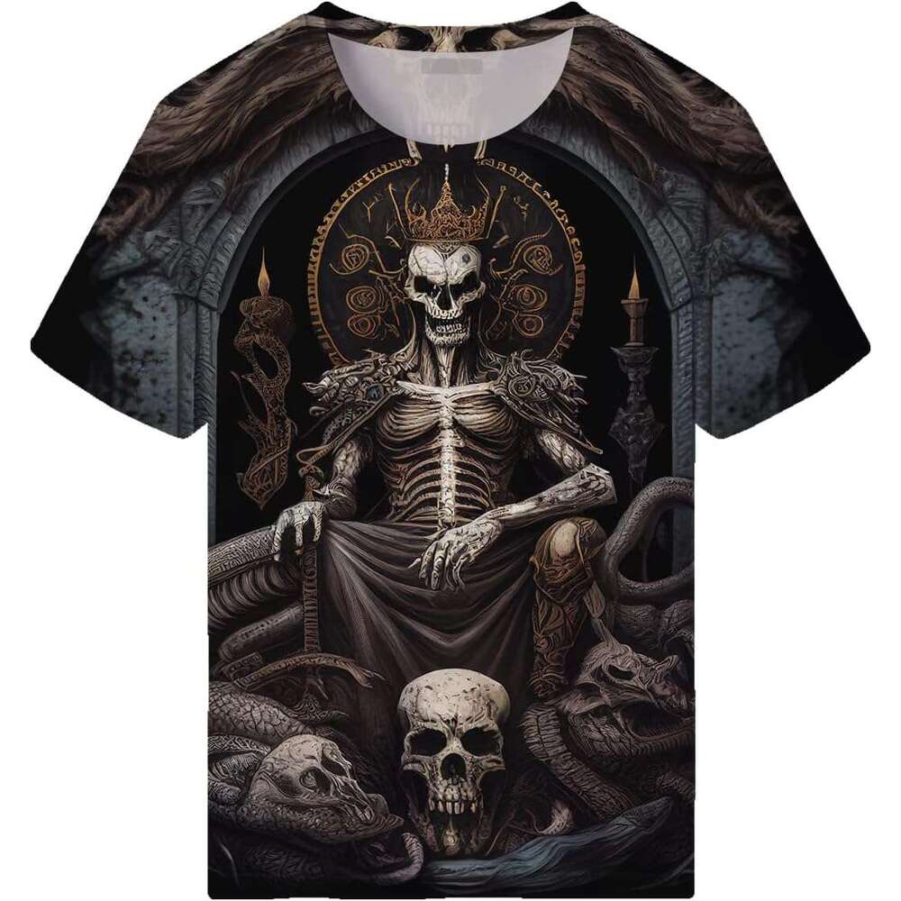 Halloween Mens T shirt Skull King Head Wearing Gold Crown Casual Short-Sleeved Mens Shirt shirts tshirt graphic tee Casual tops summer clothes Short s