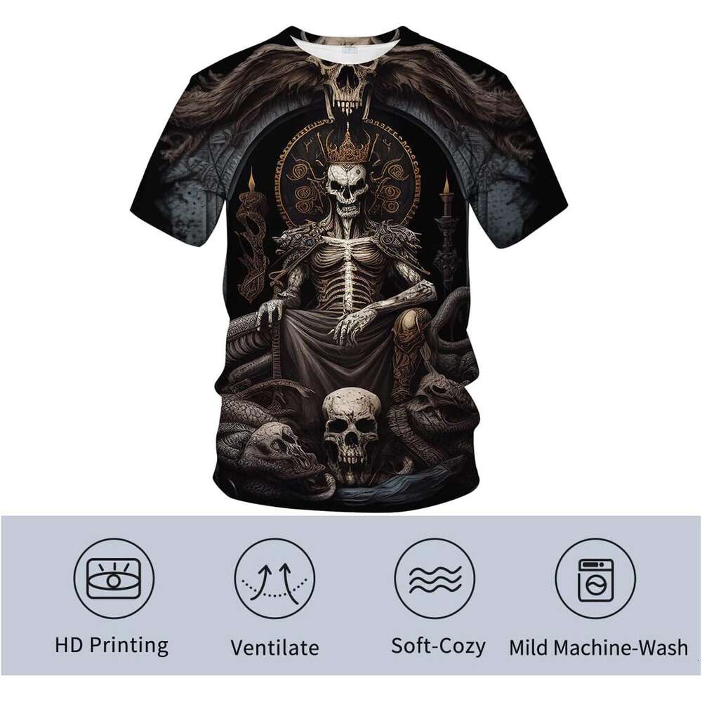Halloween Mens T shirt Skull King Head Wearing Gold Crown Casual Short-Sleeved Mens Shirt shirts tshirt graphic tee Casual tops summer clothes Short s