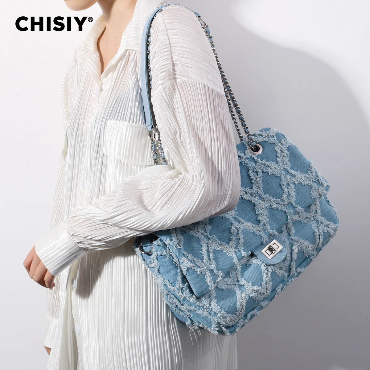 CHISIY original handmade running series Lingge chain large capacity commuting shopping shoulder bag Valentines Day gift 240809