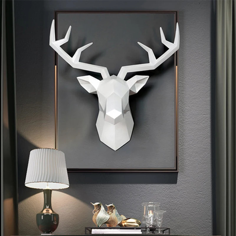 Deer Head Resin Statue For Wall Decoration Animal Figurine Living Room Wall Mount Decor Deer Sculpture Interior Decoration 240809