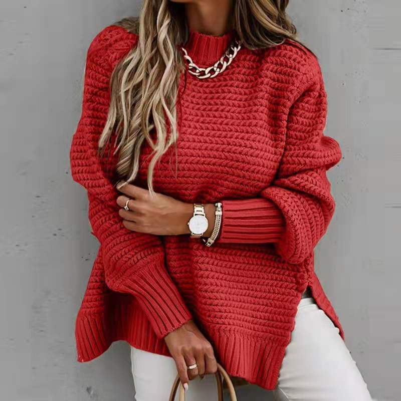 Women's Fried Dough Twists thread loose half high collar coarse wool thickened front short back sweater women dongdumaoyi