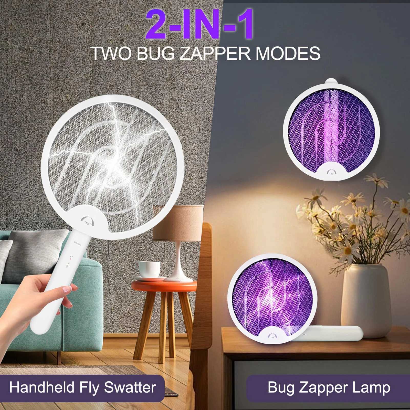 Foldable Fast Charging Racket Kill Fly Bug Safety Insulated Battery Powered Lamp ABS Adjustable Electric Mosquito Swatter Y240810