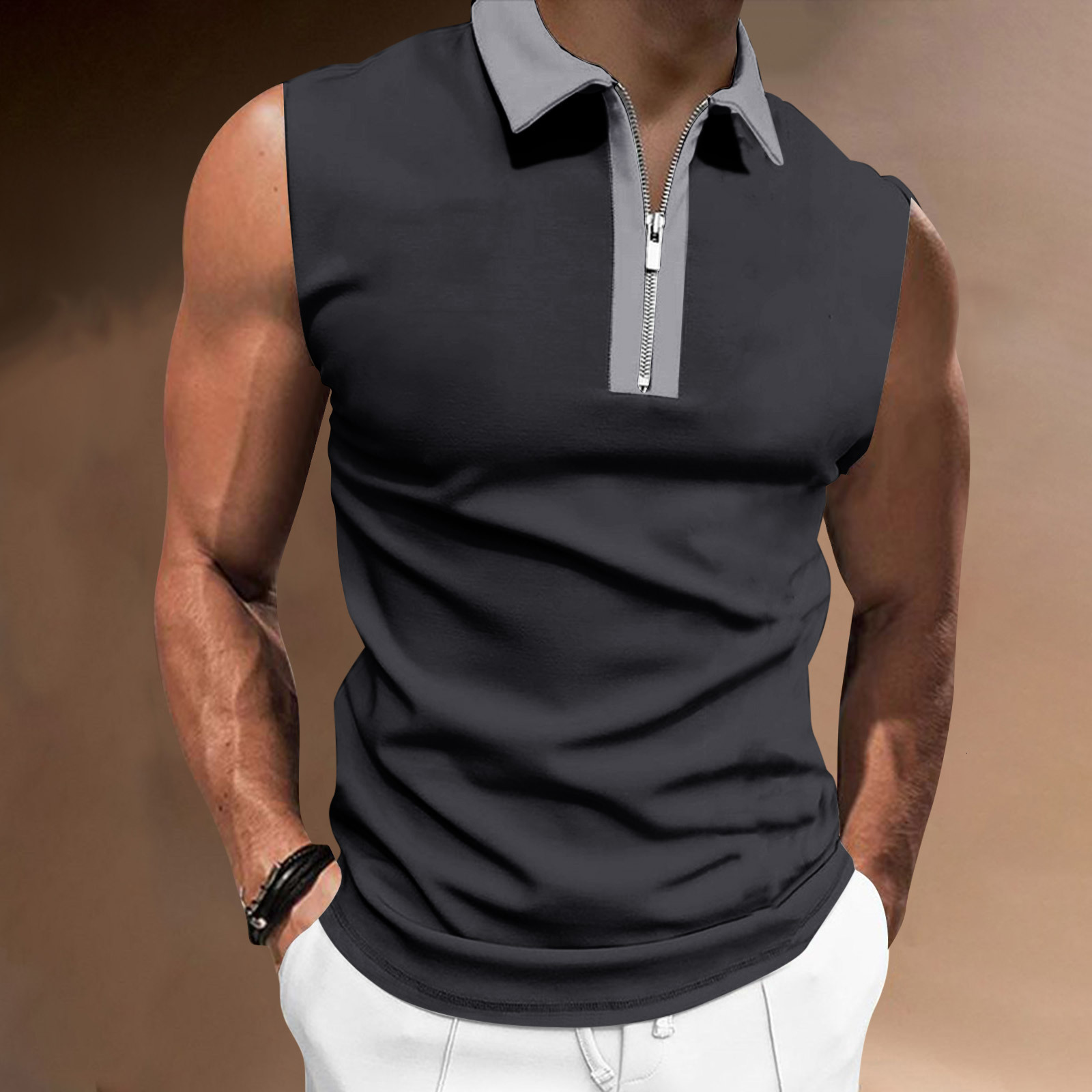 New Mens 24ss Slim Fit Lapel Sleeveless T-shirt Colored Casual Polo Shirt for Men