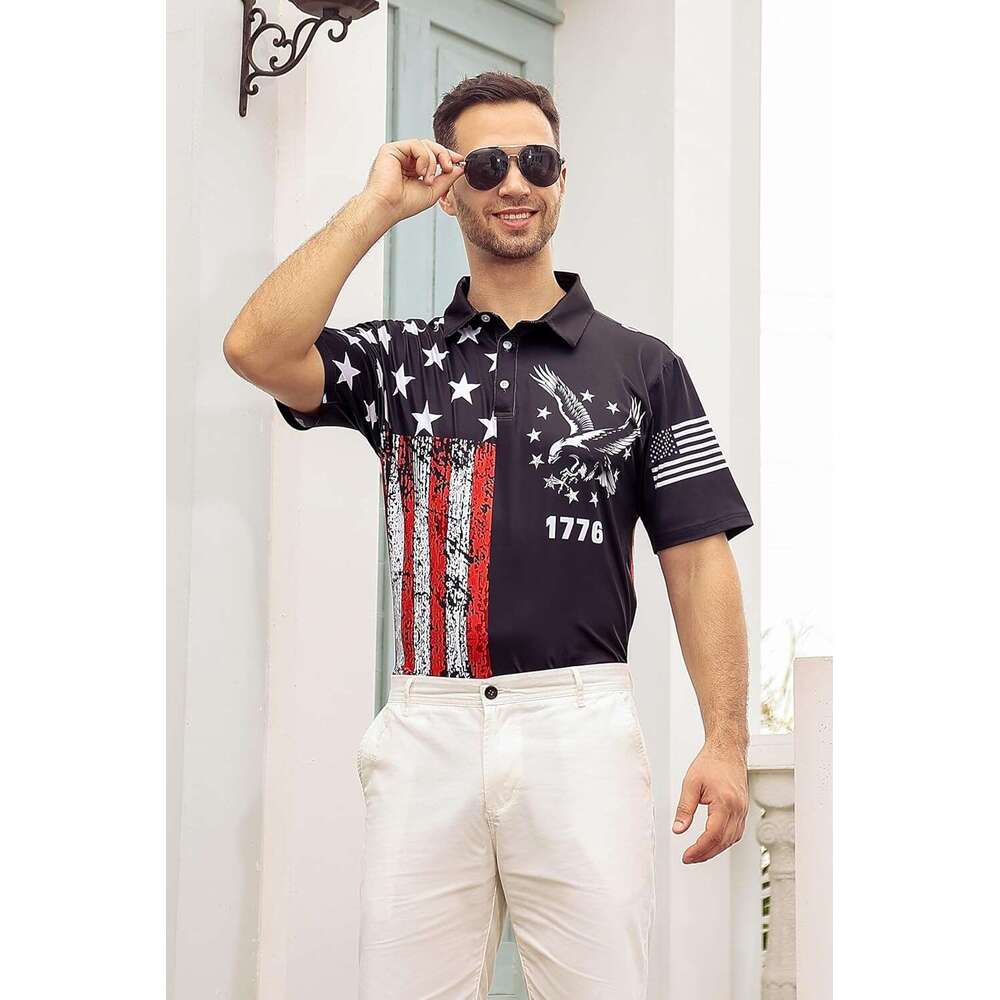 Fashion Mens Polo shirt American Flag Golf Shirts 4th of July Shirt Dry Fit USA Patriotic Short Polos shirts tshirt Casual tops summer clothes
