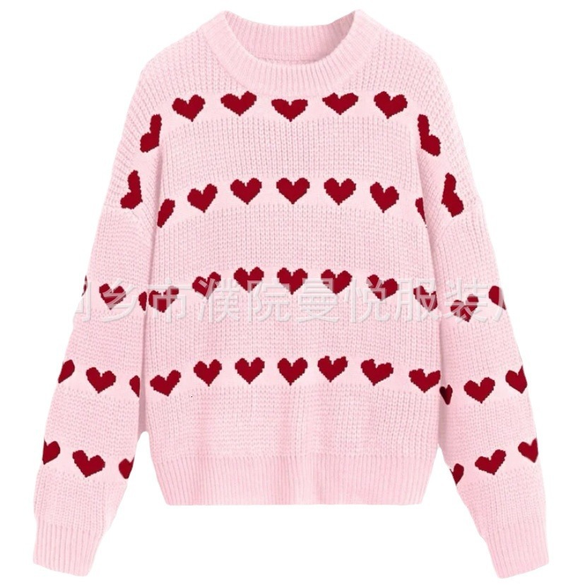 2024 new loose heart jacquard spring and autumn pullover knitted sweater for women dongdumaoyi