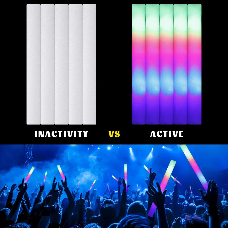 15/30Pcs LED Glow Sticks Bulk Colorful RGB Glow Foam Stick Cheer Tube Dark Light for Xmas Birthday Wedding Party Supplies 240809