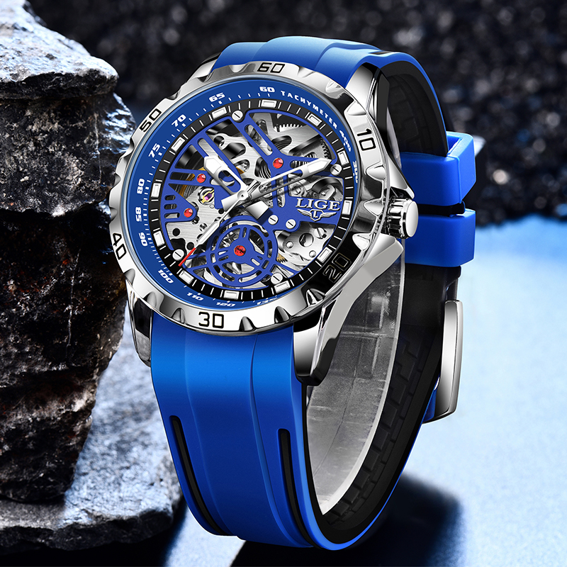 LIGE Youth fashion Mechanical Watch Men's waterproof watch Holiday Gift Luxury brand watch three pin mechanical watch
