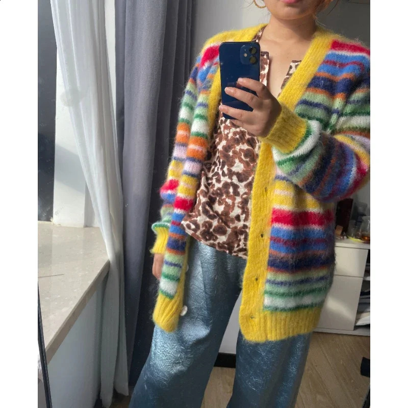 Women Colorful Wool-blend Cozy Comfortable Dopamine Sweater Cardigan Autumn Winter In 240813