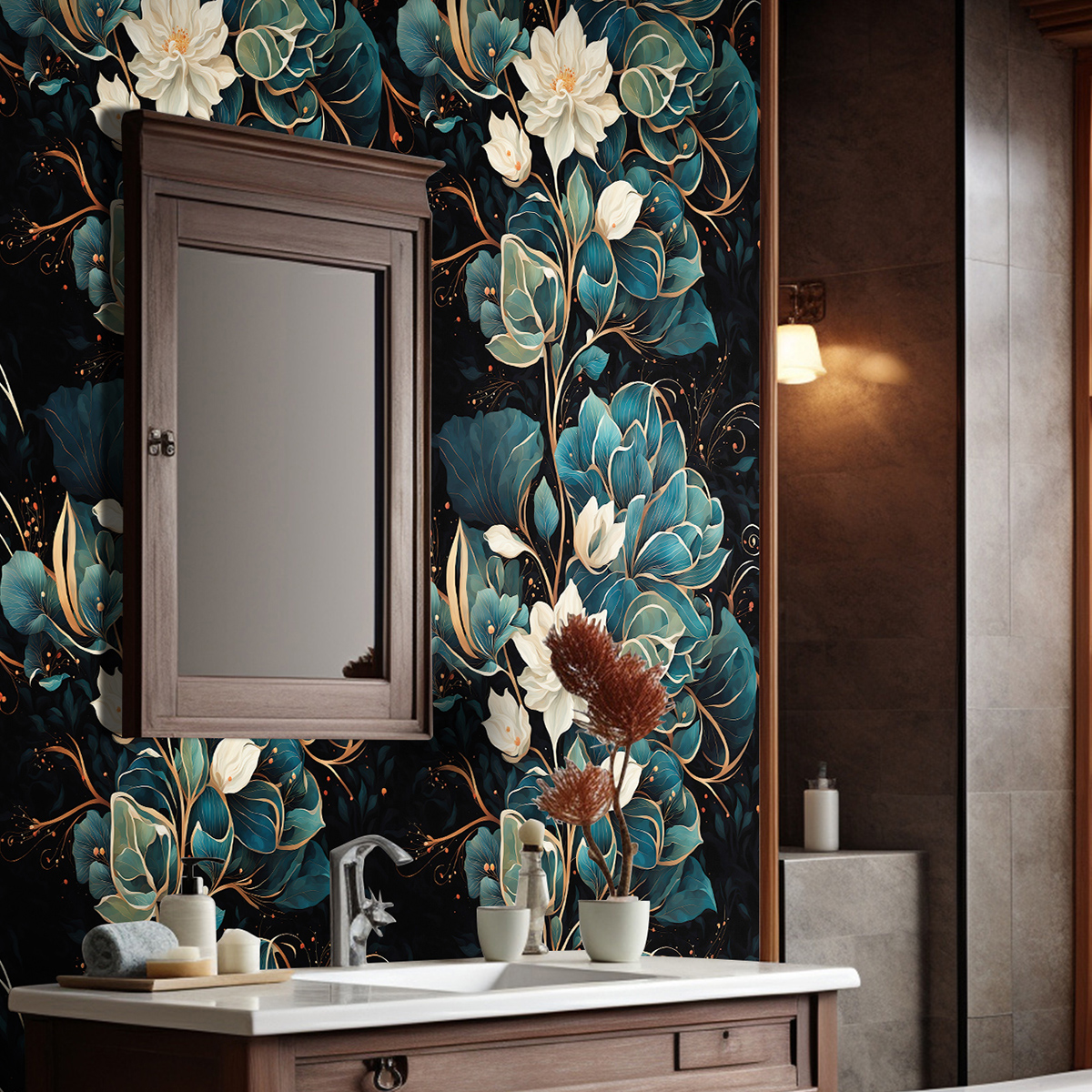 Wallpaper green plants floral patterns vintage personality watercolor style waterproof and moisture-proof PVC adhesive self-adhesive wallpaper wall st