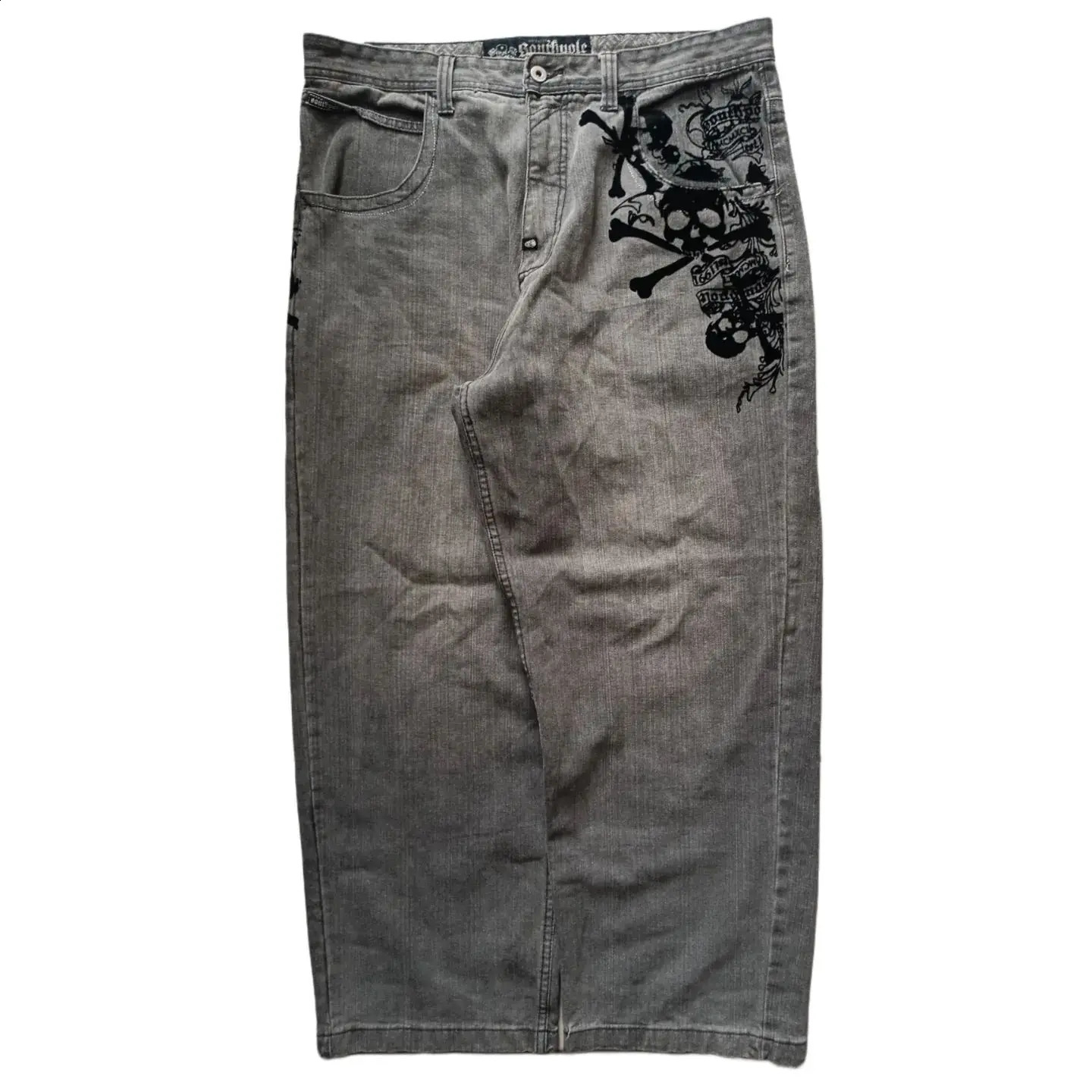 retro Antarctic jeans with skull watermark loose jeans for men and women Y2K Harajuku Gothic hip-hop skateboard pants for street wear 240820