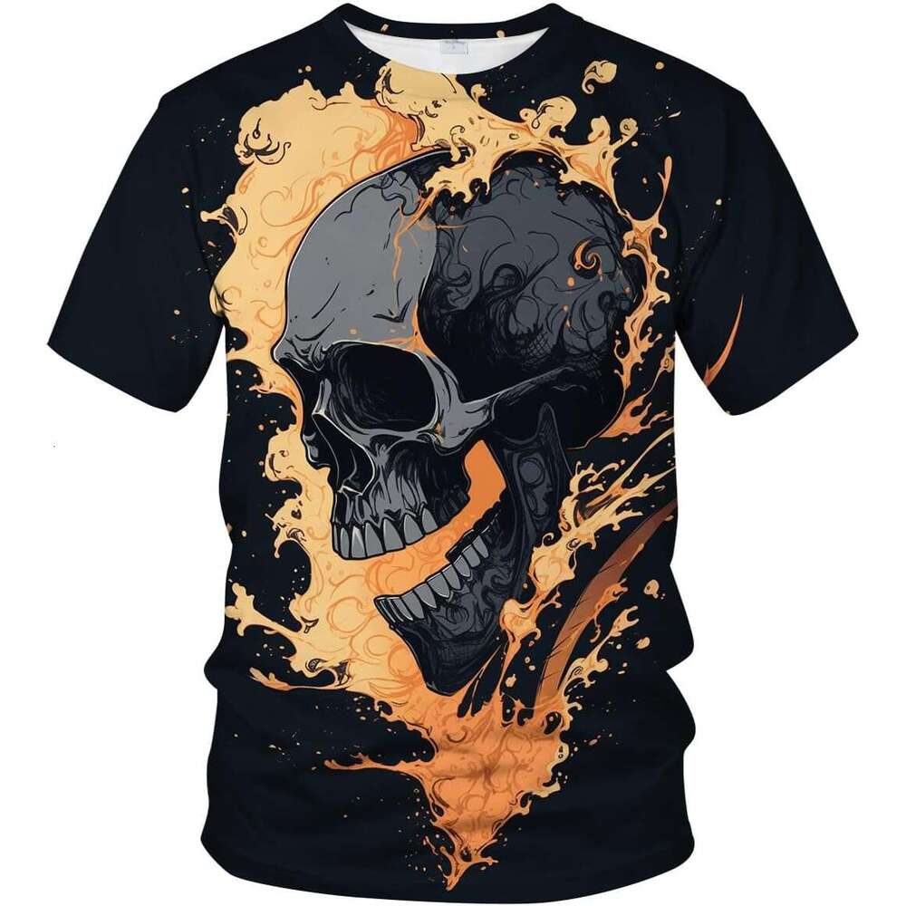 Halloween Mens T shirt Novelty Tie Dye Flame Skull Print Cool Advanced Design Shirt Top shirts tshirt graphic tee Casual tops summer clothes Short sle