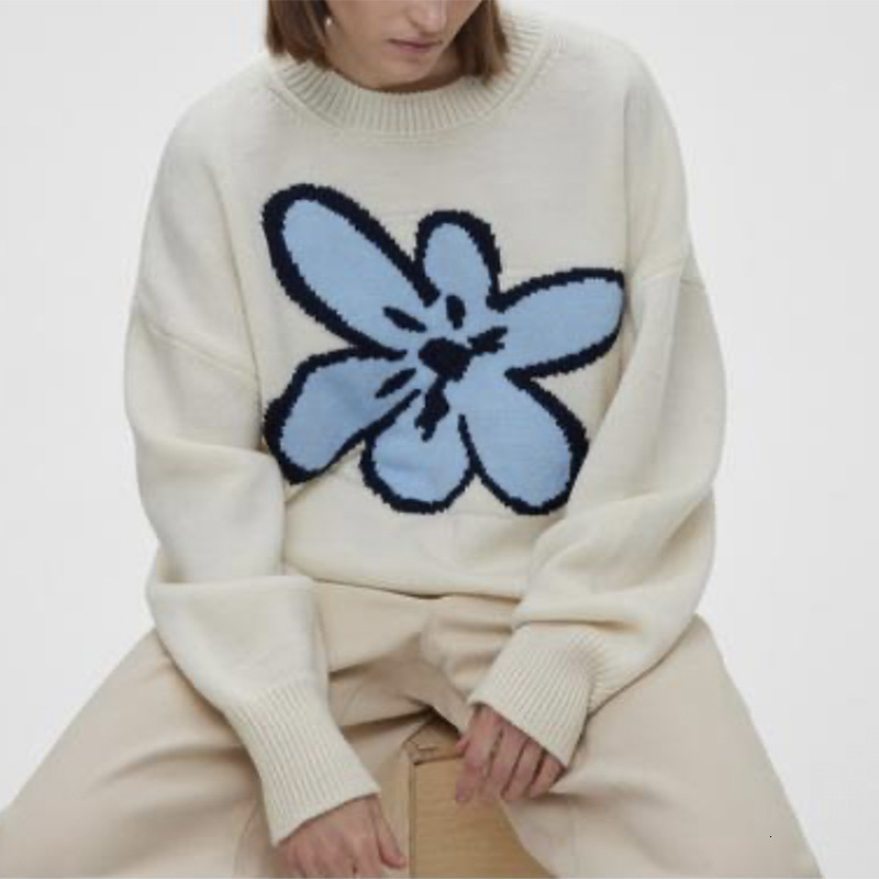 2024 autumn and winter ins style flower pullover sweater women with lazy temperament, loose knit top for women, versatile dongdumaoyi