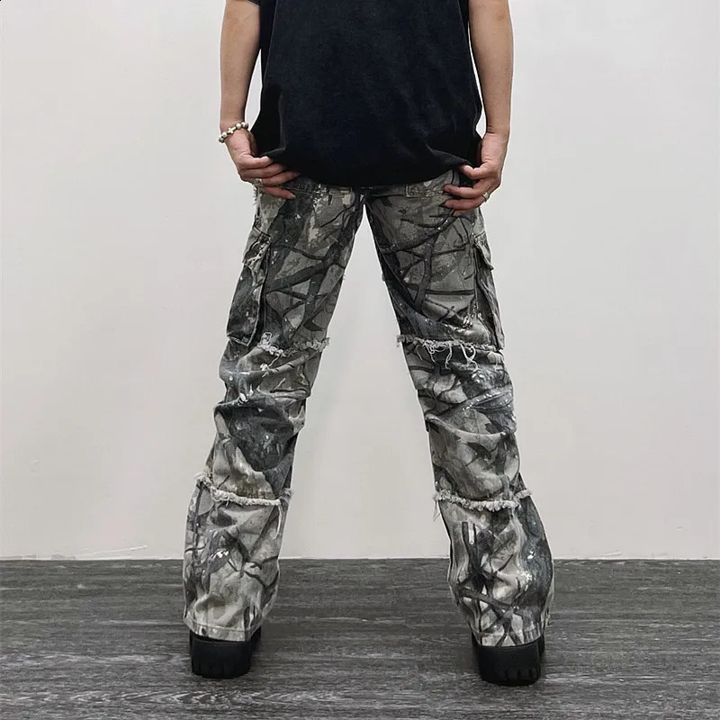 Overalls Camouflage Y2K Fashion Baggy Flare Jeans Cargo Pants Men Clothing Straight Women Wide Leg Long Trousers Pantalones 240809