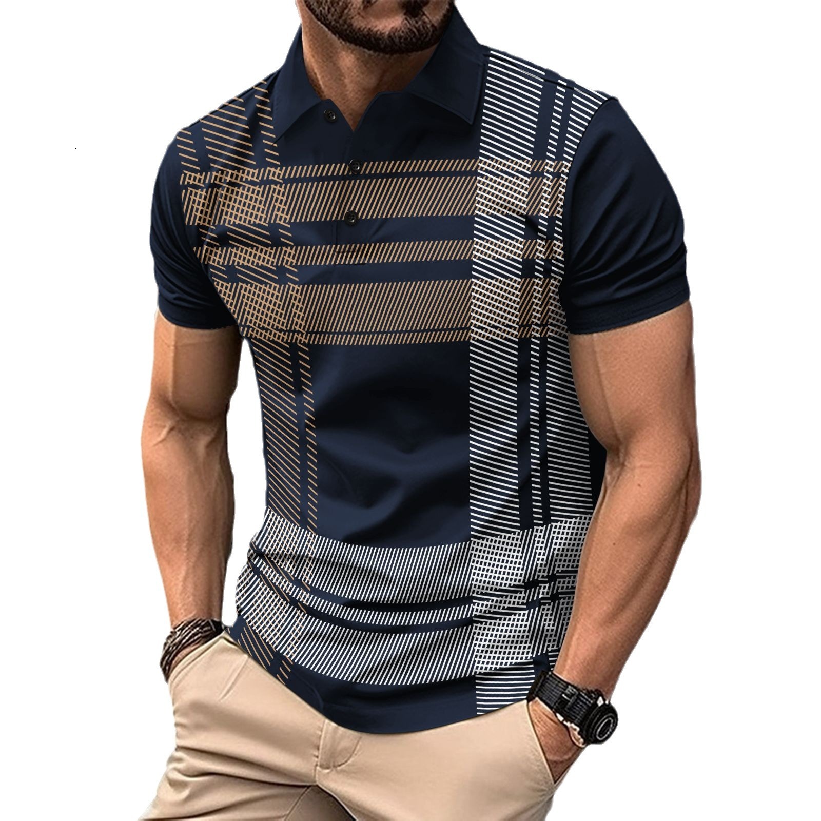 Ins 24ss Summer Sale Polo Shirt Printed Stripe Mens Sports Polo Shirt