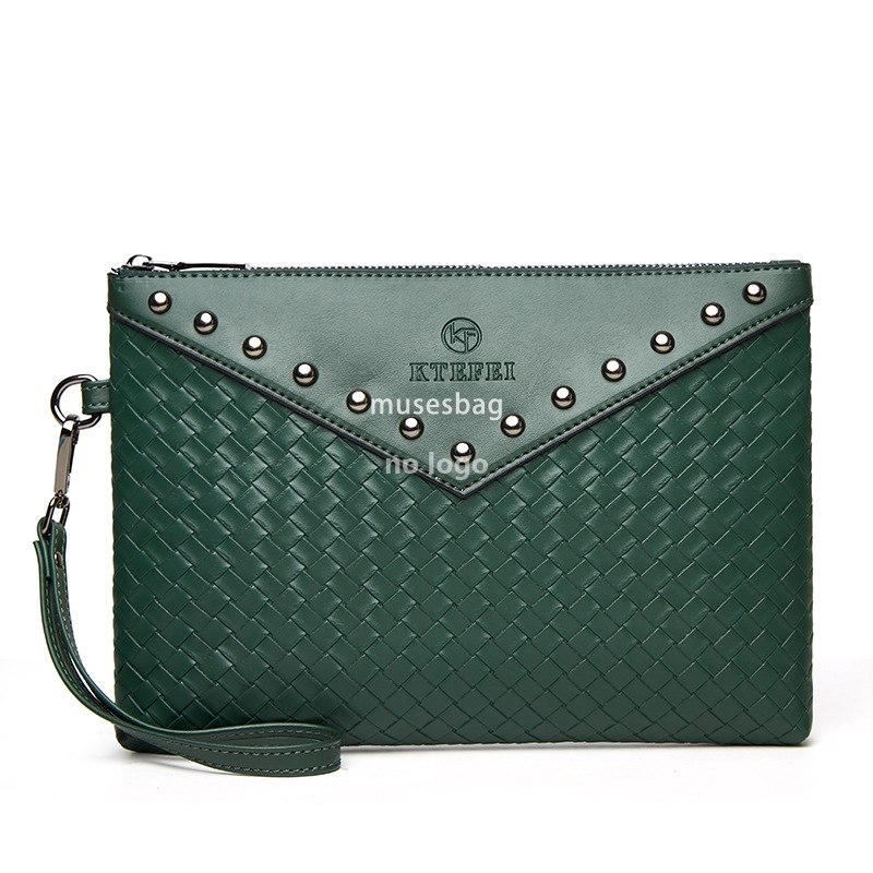 The new PU material of high quality men and women's personality button bag woven hand bag cross-border products