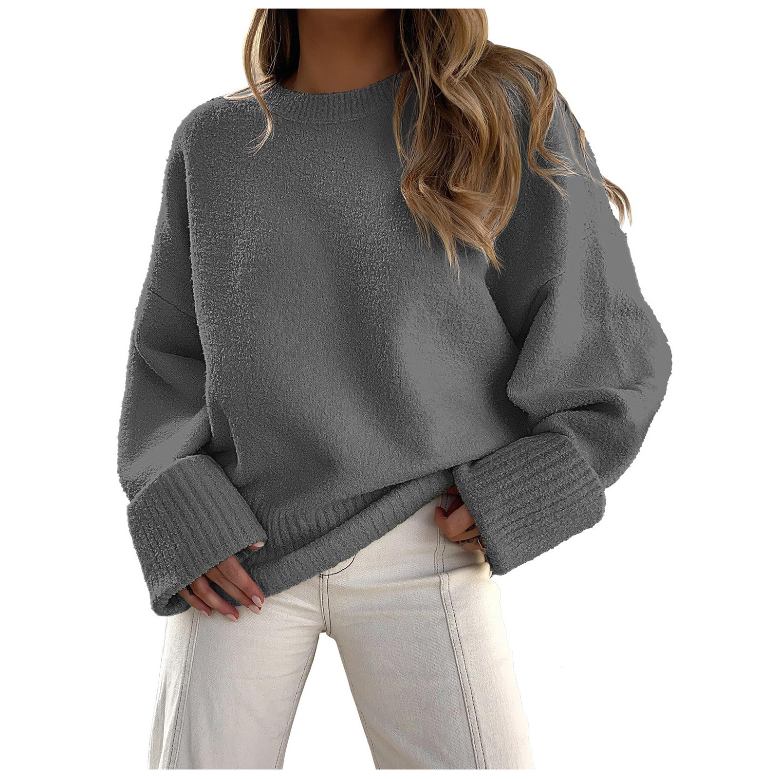 2024 new autumn and winter versatile women's round neck long sleeved plush thick warm sweater dongdumaoyi