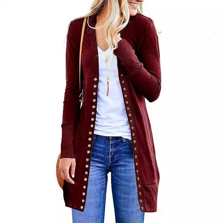 Autumn Winter Womens Sweater New Sweater Womens Solid Color Autumn Winter Button Long Cardigan