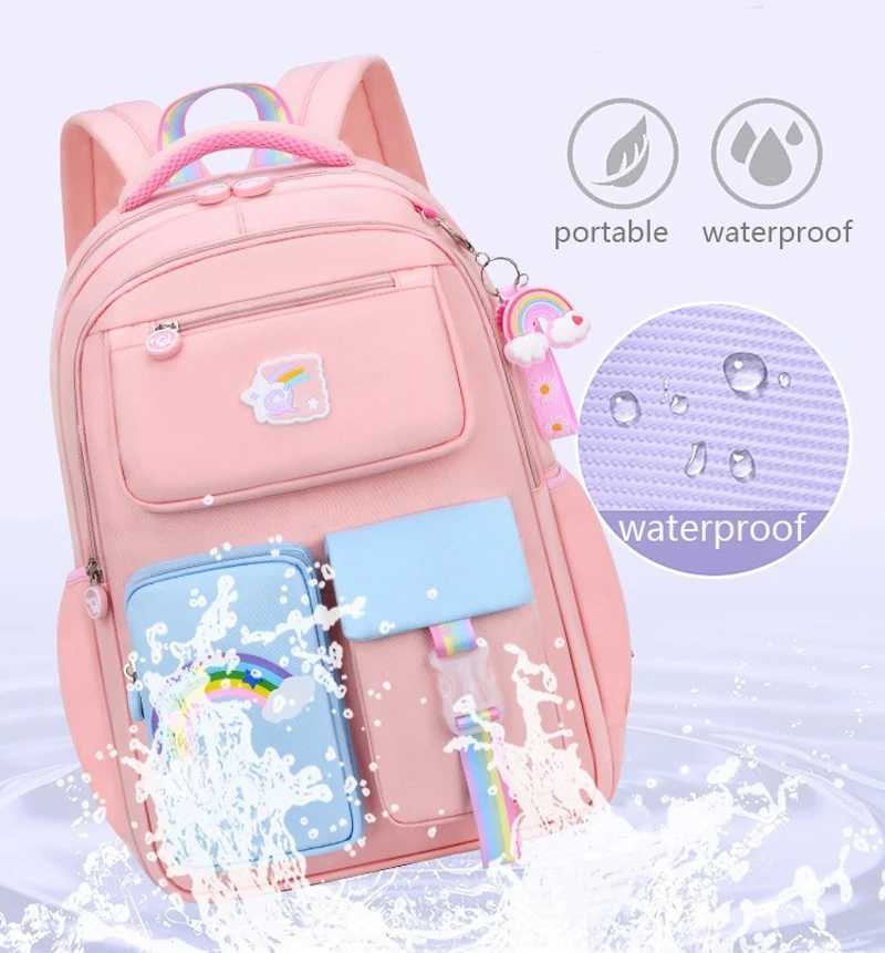 Primary High Class Backpack for Girls Macaron Color Blocking Kid Backpack Rainbow Zipper Large Capacity Teen Girl School Bag Y240809