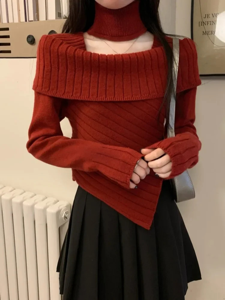 Women Black Gothic Knitted Torn Pullover Sweater Harajuku Korean 90s Y2k Long Sleeves Jumper Sweaters Emo Vintage 2000s Clothes 240812