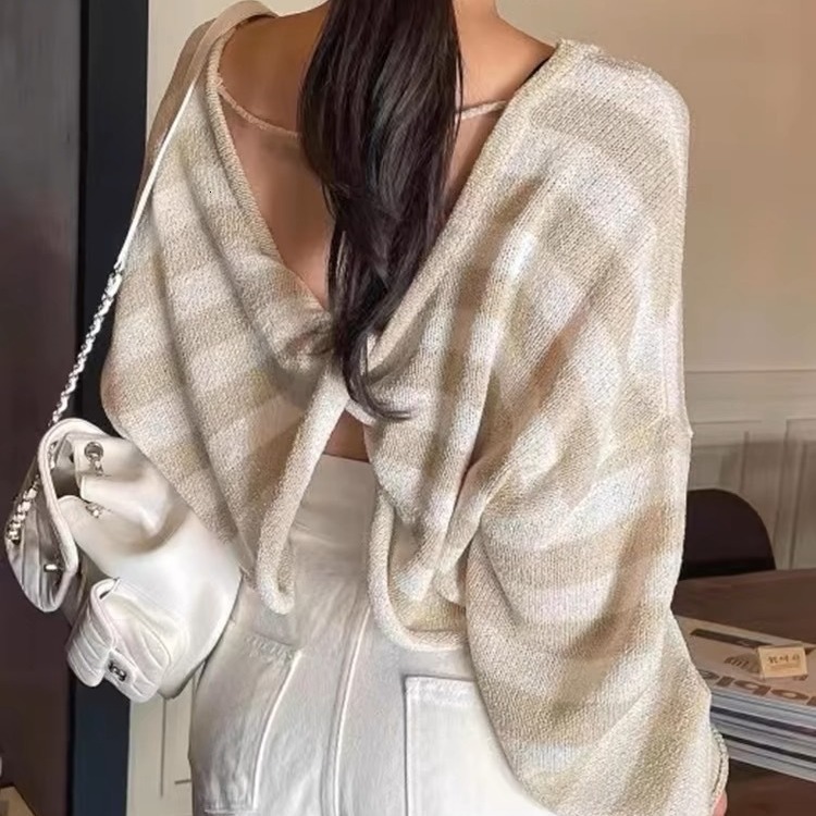 Korean Chic Autumn/Winter French Lazy Style Back Twisted Design Loose and Versatile Thin Long Sleeve Knitted Top for Women dongdumaoyi