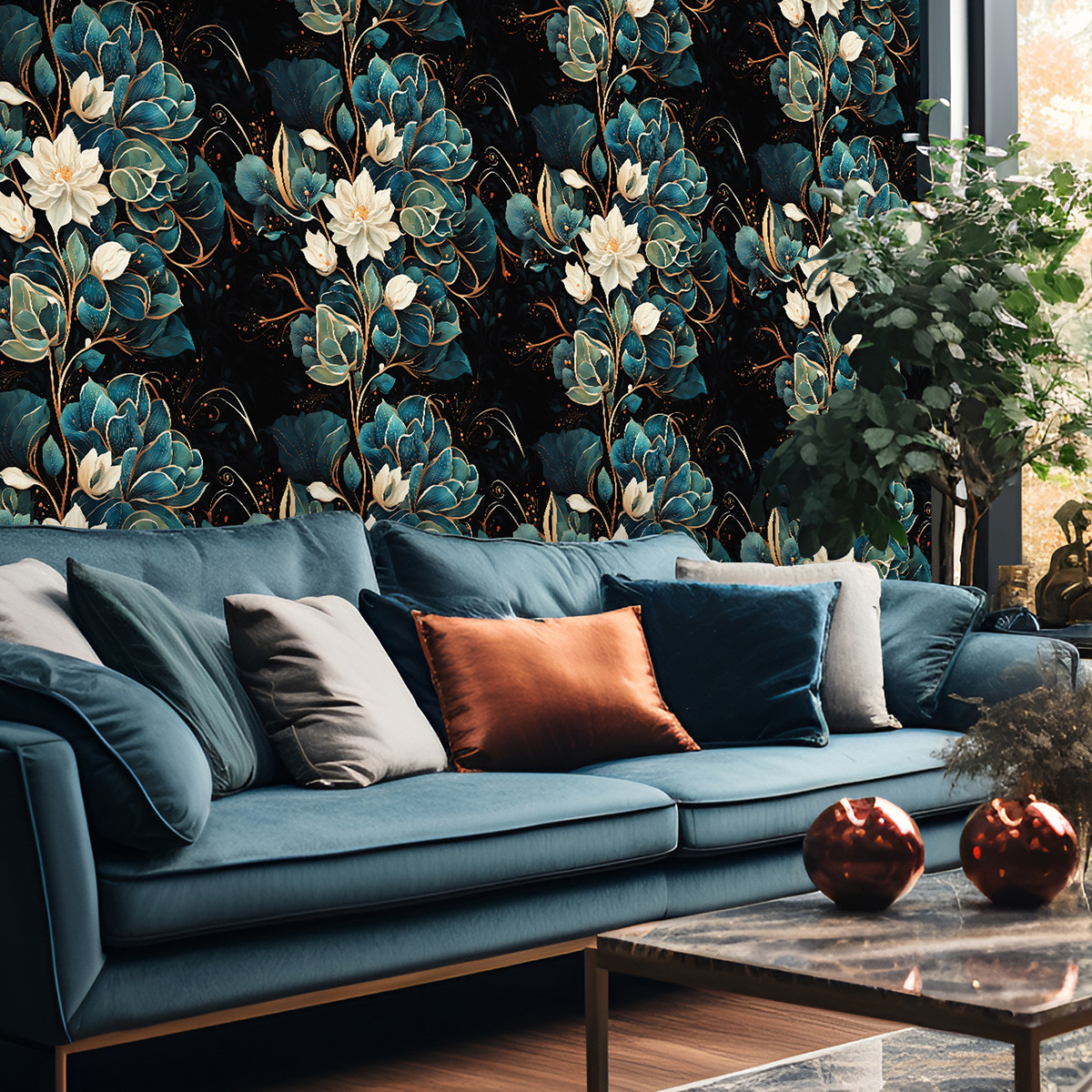 Wallpaper green plants floral patterns vintage personality watercolor style waterproof and moisture-proof PVC adhesive self-adhesive wallpaper wall st