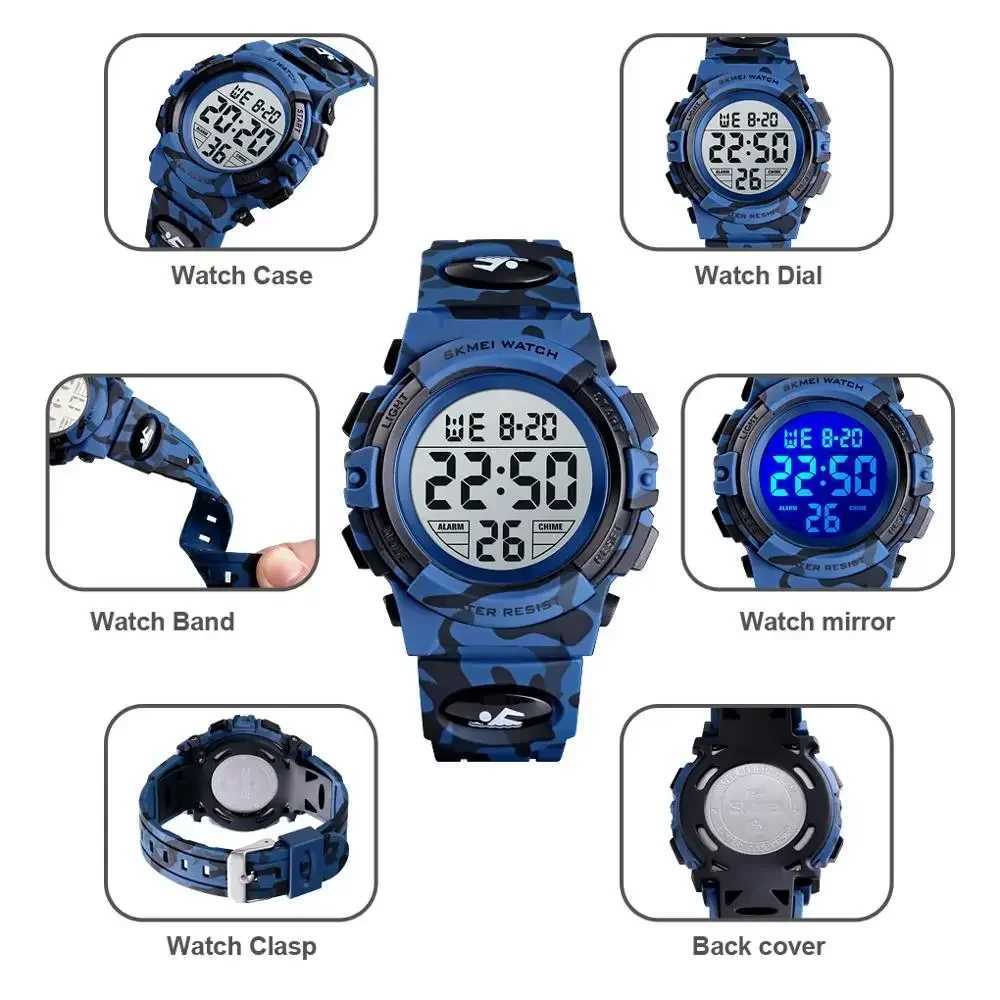 SKMEI 1548 Sports Childrens Watch 5bar Waterproof Color Light 12/24-hour Camouflage relogio Childrens Watch X241204