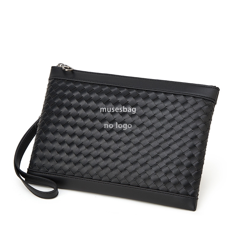 New handwoven men's clutch bag multi-slot simple soft leather clutch bag Business commuting mobile coin wallet