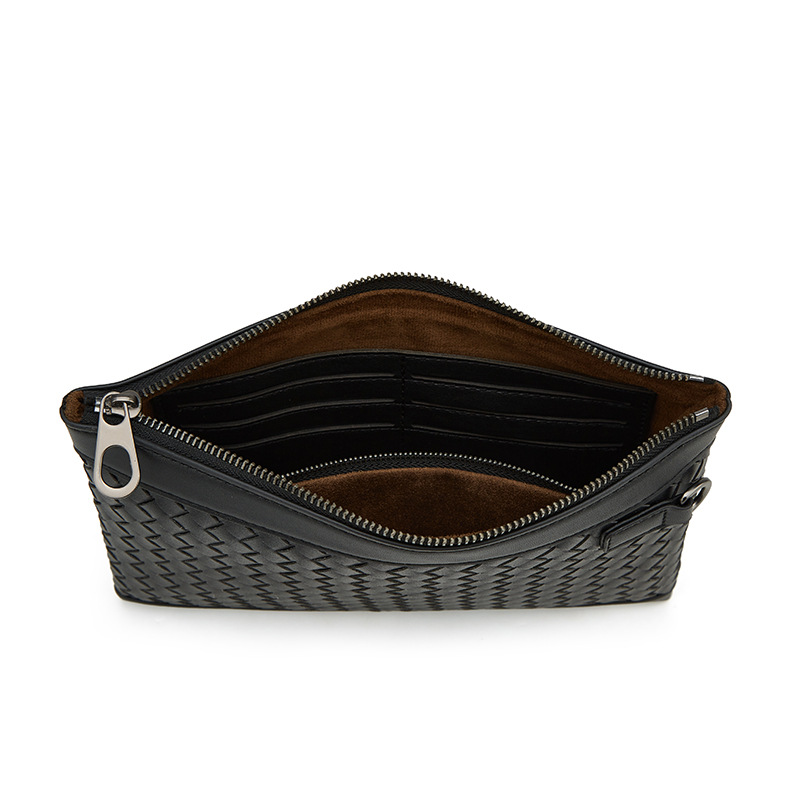 New handwoven men's clutch bag multi-slot simple soft leather clutch bag Business commuting mobile coin wallet