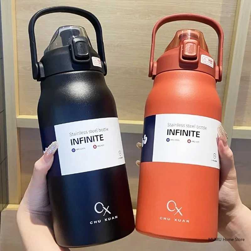 Large Capacity Thermal Water Bottle With Straw Tumbler Stainless Steel Thermo Bottle Gym Vacuum Flask Cold and Hot Insulated CupCL24809