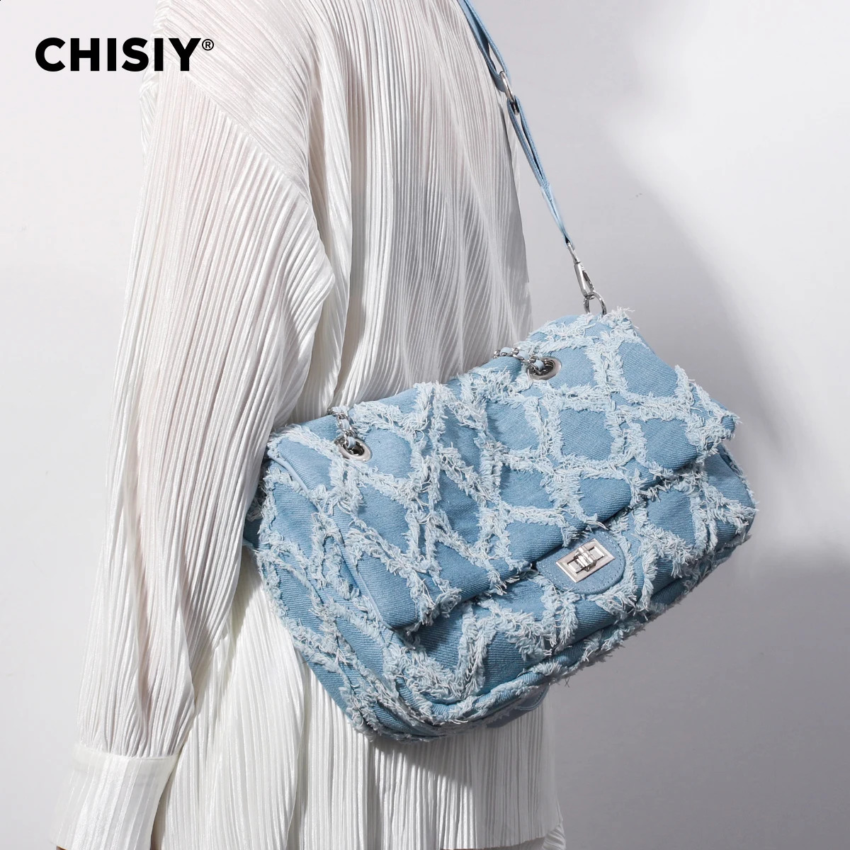 CHISIY original handmade running series Lingge chain large capacity commuting shopping shoulder bag Valentines Day gift 240809