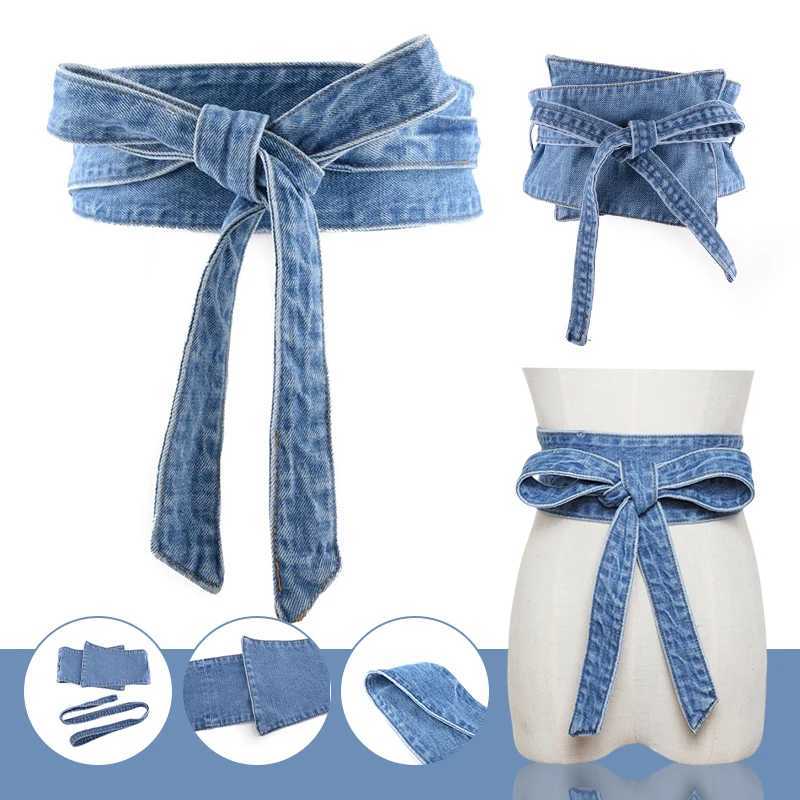 Belts Womens denim belt Peplum waist wide corset butterfly strap dress Gothic bicycle decal lace bow detachable belt Y240810OYST