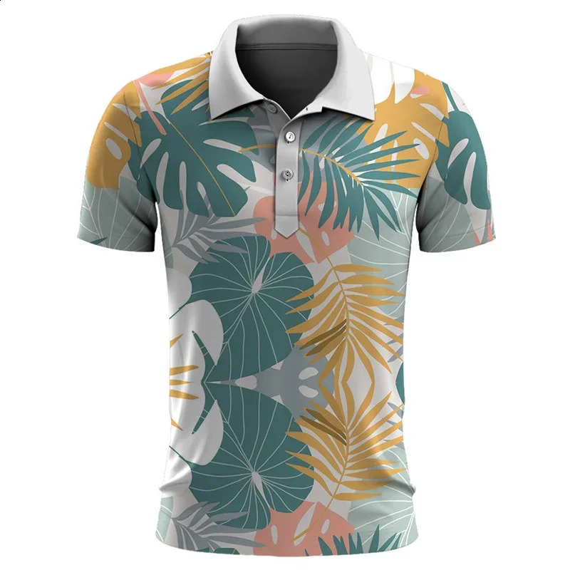 Hawaiian Plants Polo Shirt For Men Summer 3D Print Leaves Flower Short Sleeve Golf Polo Shirts Oversized Street Tops T Shirt 240810