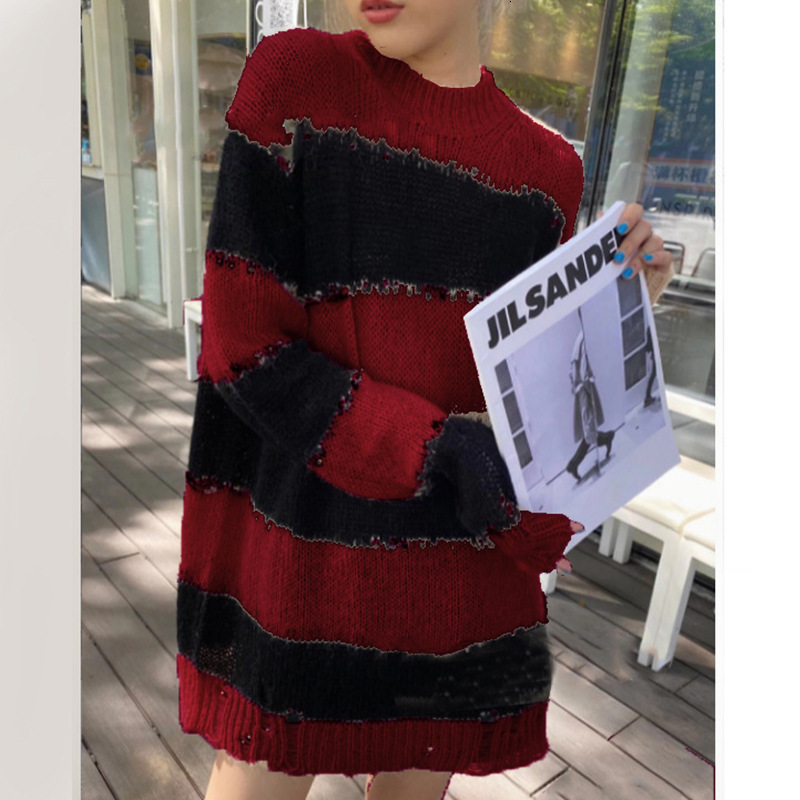 Early Autumn Sweater New Long Sleeve Striped Loose Sweater Female Lazy Pullover Round Neck Sweater Top