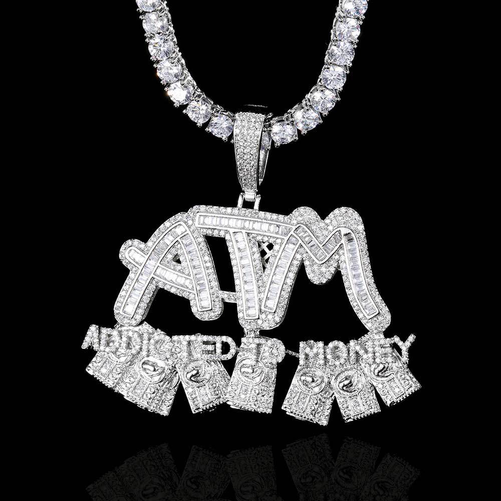 Charm ATM Dollar Letters Pendants Necklace 18K Gold Plated Men T Zircon Rap Jewelry