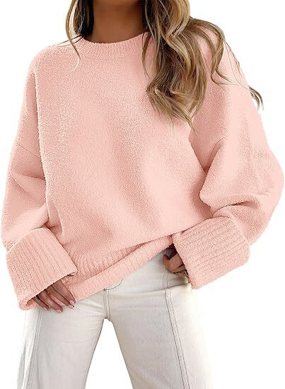 2024 new autumn and winter versatile women's round neck long sleeved plush thick warm sweater dongdumaoyi