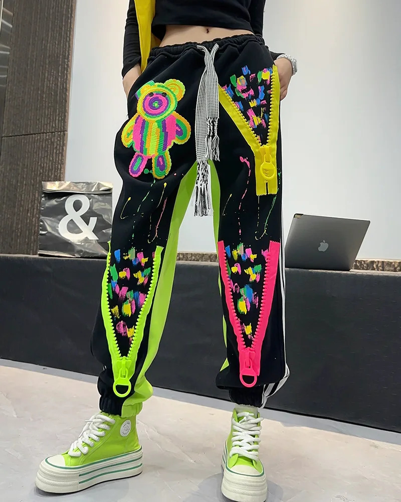 Tie Dye Graffiti Print Hip Hop Pants Women Y2k Clothes Sweatpants Casual Elastic Waist Jogger Pants Vestidos Streetwear 2024 240809