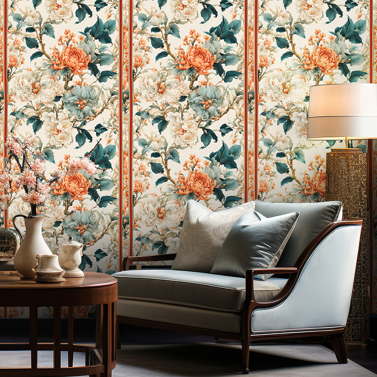 wallpaper green plants floral patterns retro personalized watercolor style waterproof and moisture-proof home decoration