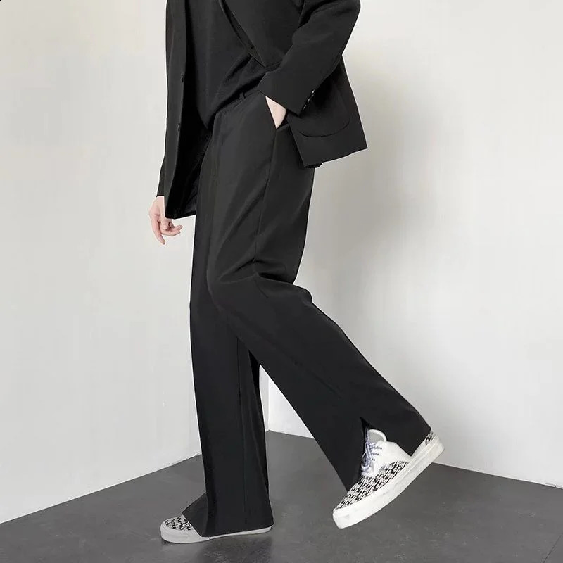 Grey Khaki Black Suit Pants Men Fashion Society Mens Dress Pants Korean Loose Straight Wide Leg Pants Mens Formal Trousers 240810
