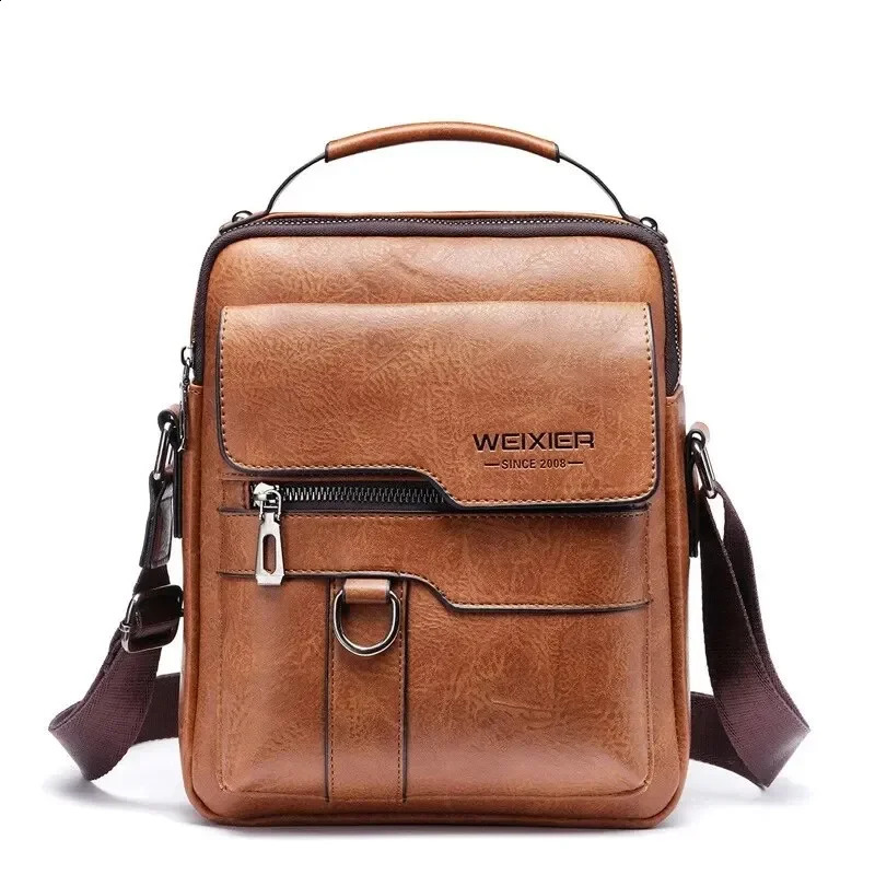 Mens retro leather cross body shoulder bag highquality handbag fashionable business mens messenger PU 240809