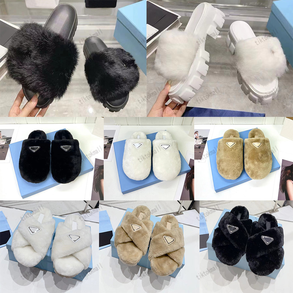 Designer slippers fur leather slippers High quality Rex rabbit fur slippers women platform 2cm slip-on fluffy slippers suede upper comfortable winter 35-41