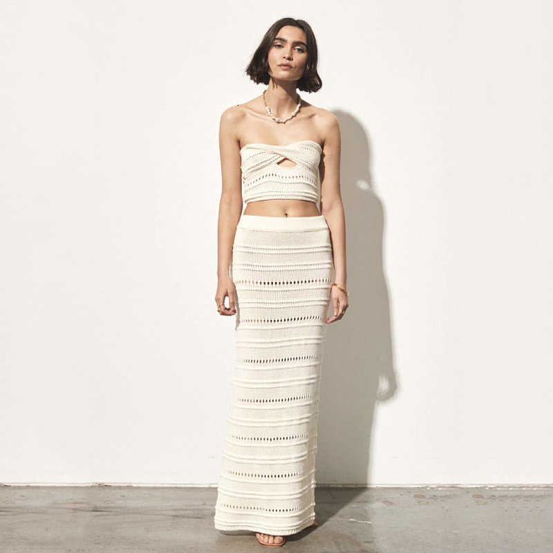Spicy Girl Set Hollow Perspective Bra Top Wrapped Hip Half Life Skirt Long Dress Two Piece Set for Women