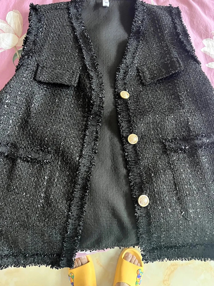 Korean Tweed Vest Jackets Oversized Sleeveless Coat Casual Chaleco Chaqueta Spring Summer Gilet Top Fashion Unlined Waistcoat 240810