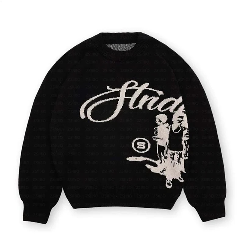 Women Oversized Sweater Hip Hop Streetwear Knitted Sweater men Gothic portrait Print Pullover autumn Harajuku Cotton sweater 240809