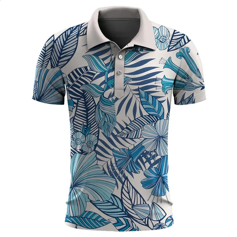 Hawaiian Plants Polo Shirt For Men Summer 3D Print Leaves Flower Short Sleeve Golf Polo Shirts Oversized Street Tops T Shirt 240810