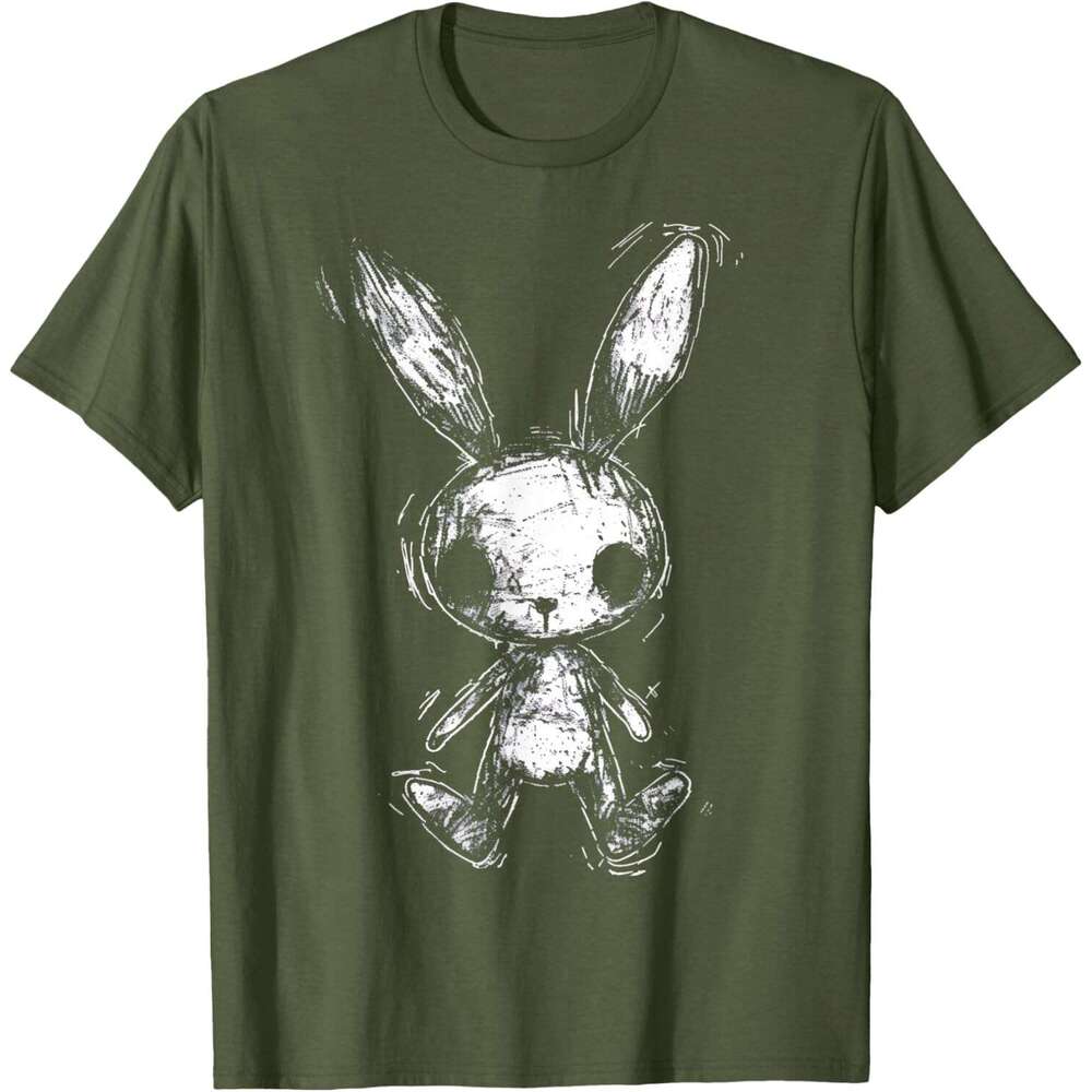 T shirt for Mens Weird Bunny Rabbit Doll Creepy Cute Alt Goth Grunge Horror T-Shirt Shirts Tshirt Graphic Tee Casual Tops Clothes Short sleeve
