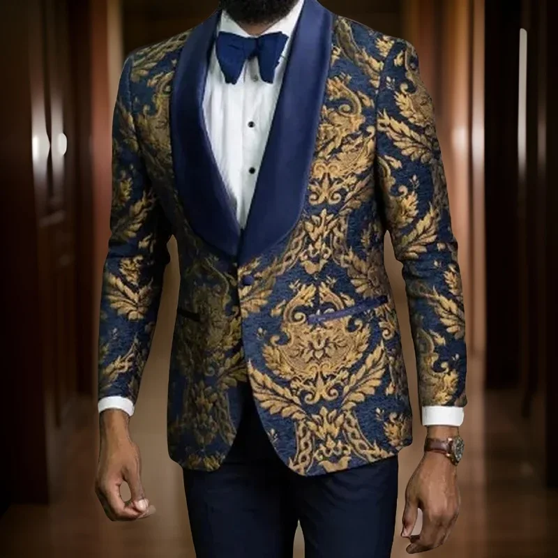 Floral Men Suit Jacket 2024 Slim Fit Wedding Tuxedo Blazer 1 Pc Shawl Lapel Prom African Fashion Wedding Tuxedo Suit Jacket