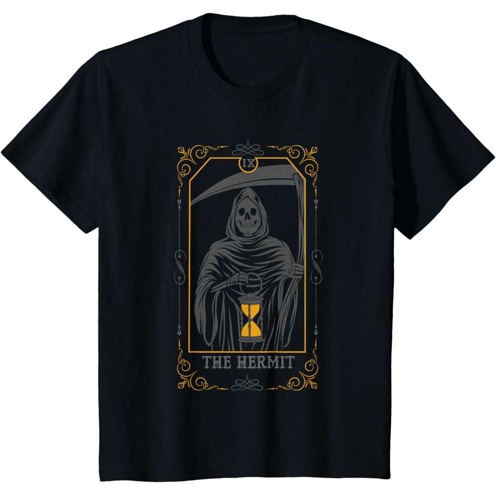 Halloween T shirt for Mens The Hermit Arcana Tarot Card Witchcraft Skeleton Goth T-Shirt Shirts Tshirt Graphic Tee Casual Tops Clothes Short sleeve 20