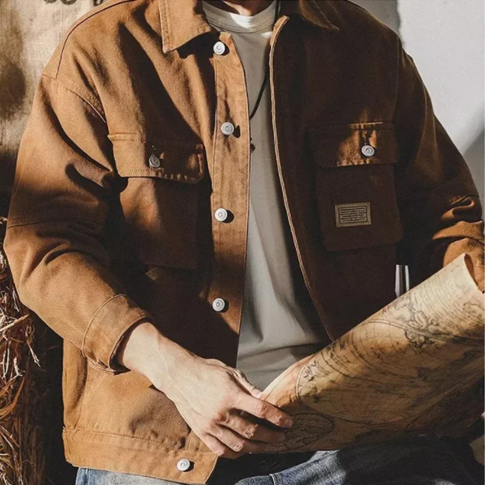 Spring Autumn American Style Retro Denim Jacket Mens Loose and Trendy Trend Versatile and Handsome Work Jacket Mens Coat 240810